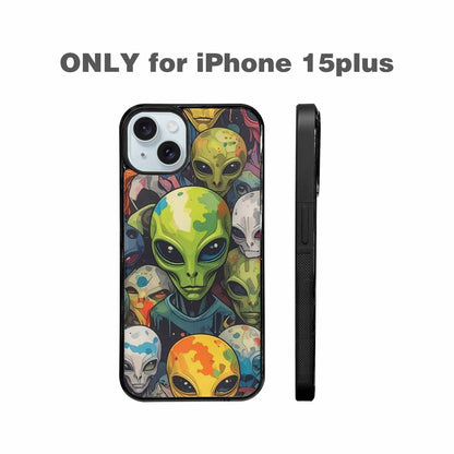 iPhone 15 Plus Case — Aliens Camo Aliens Pattern Hundreds Of, Custom Designed Case Cover