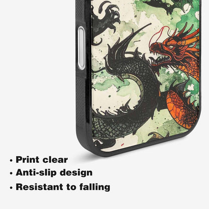 iPhone 16 Case — Dragon Scale Black Green Ink Dragons, Custom Made Phone Cover