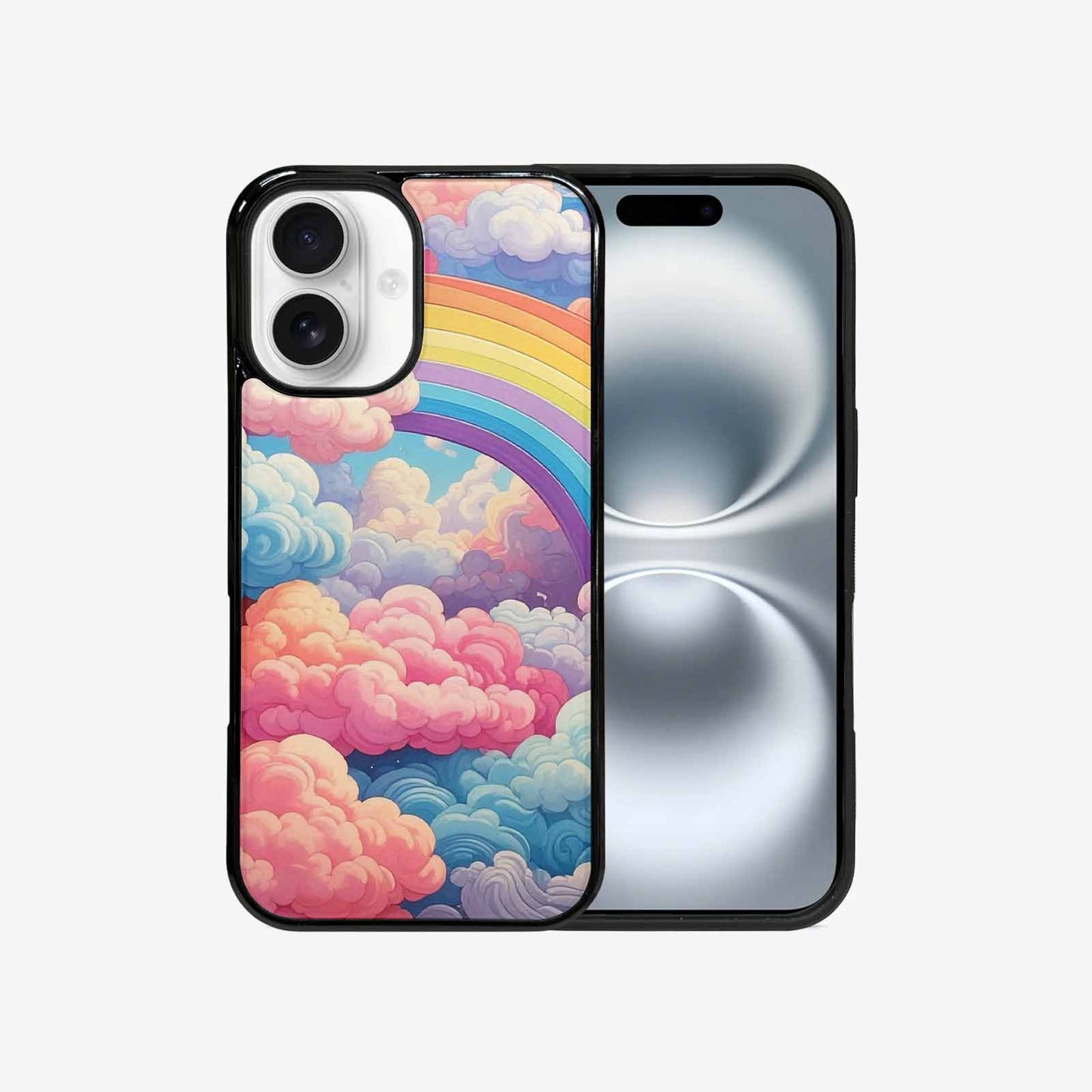 iPhone 16 Case — Cloud And Rainbow Burst Pattern Hundreds, Custom Art Phone Cover