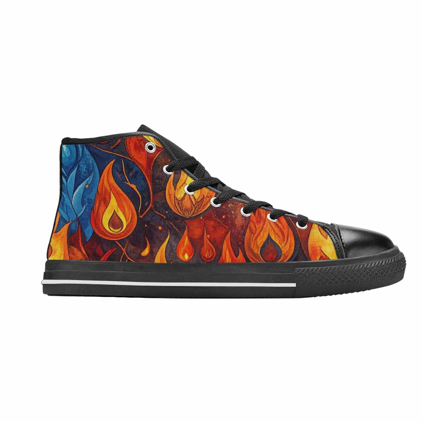 WOMEN'S Fire Flame High Top Canvas Wallpaper Art Sneakers