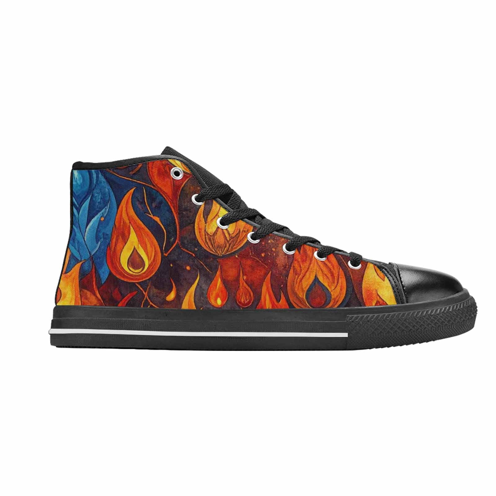 WOMEN'S Fire Flame High Top Canvas Wallpaper Art Sneakers