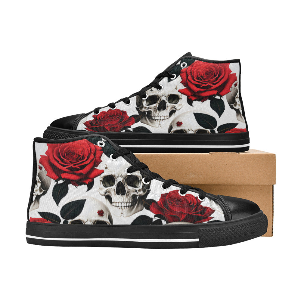 WOMEN'S Skulls Roses Deluxe 5 High Top Canvas Cottagecore Custom Sneakers