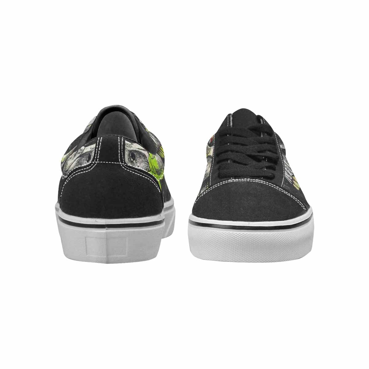 WOMEN'S Skulls Black & Green Ink Canvas Custom Fashion Cottagecore Shoes