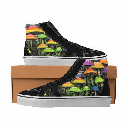 MEN'S Mushrooms Black & Green Ink High Top Canvas Personalized Melting Art Limited Edition Sneakers