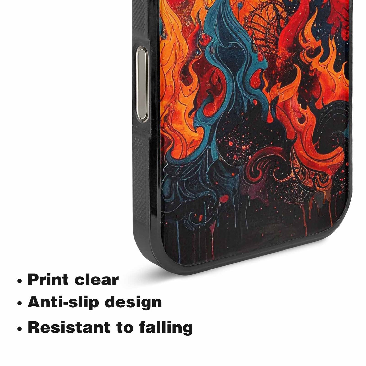 iPhone 16 Pro Max Case — Flame Burst Black Red Ink Flame, Original Design Phone Case