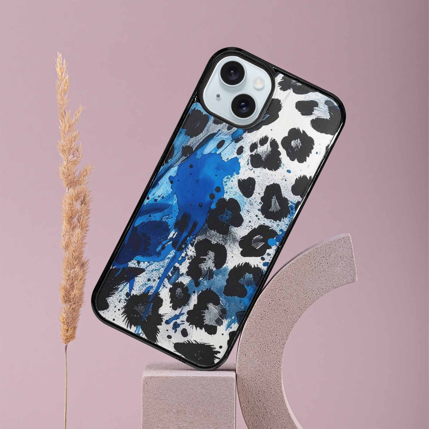 iPhone 15 Plus Case — Animal Print Black Blue Ink Animal, Customized Protective Case