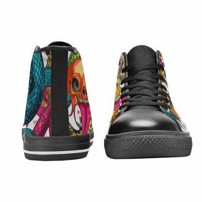 WOMEN'S Snake Print Skull High Top Canvas Vivid Sneakers