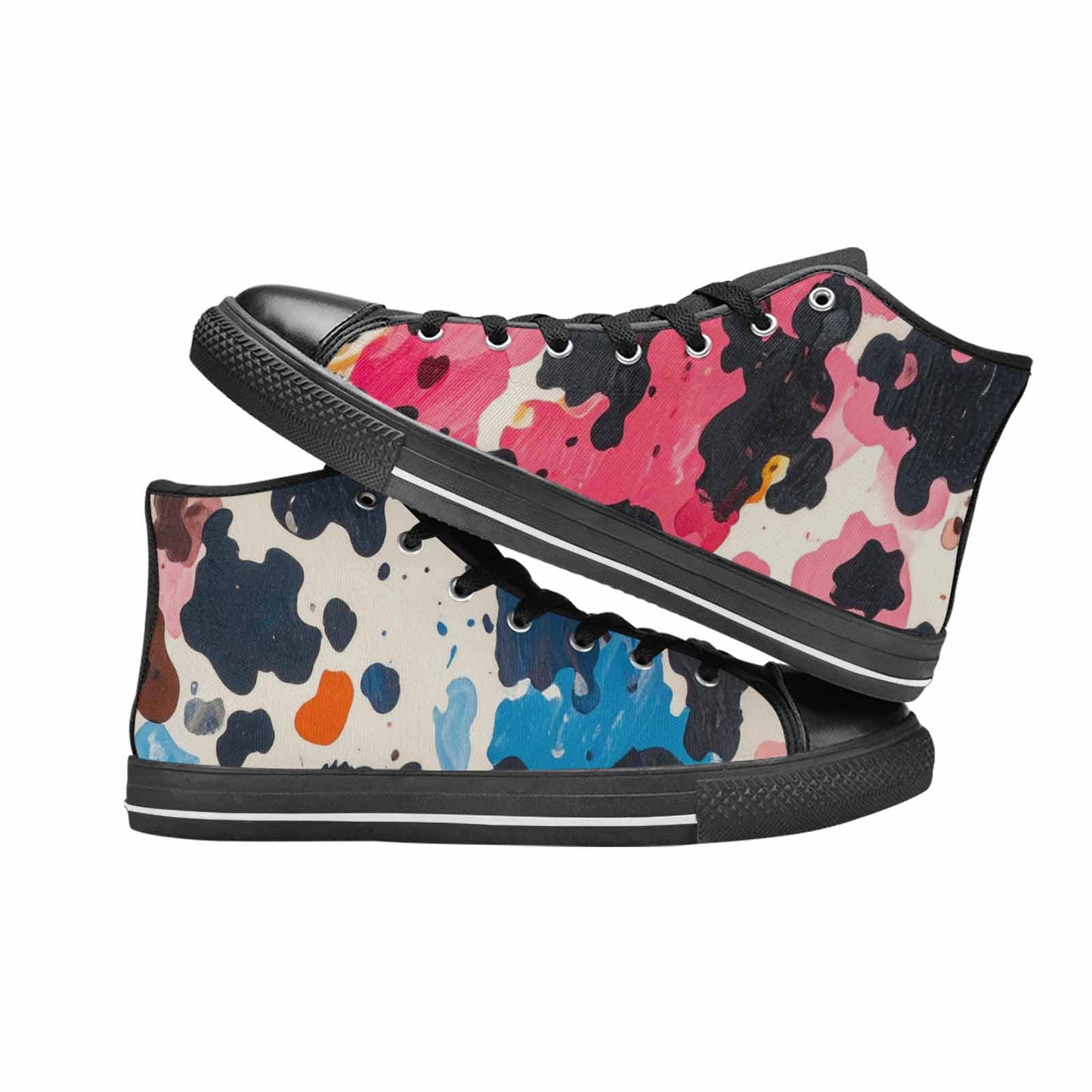 WOMEN'S Cow Animal Print High Top Canvas Vibrant Chaos Sneakers