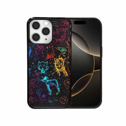 iPhone 15 Pro Max Case — Neon Glow Outline Icon Pattern Hundreds, Custom Art Phone Cover