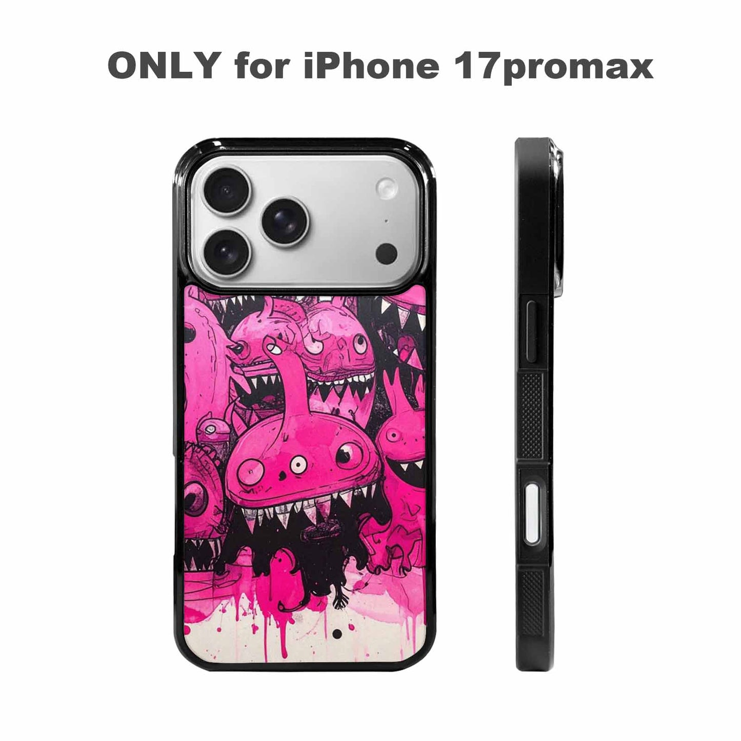 iPhone 17 Pro Max Case — Black &amp; Pink Ink Cartoon Cute, Original Design Phone Case
