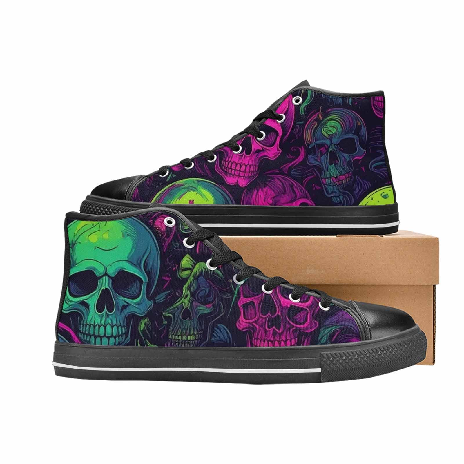 MEN'S Skulls - Neon High Top Canvas Vibrant Chaos Custom Sneakers