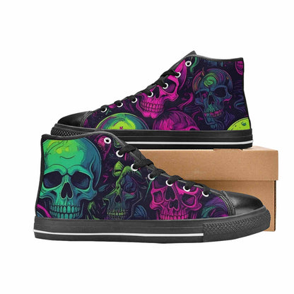 MEN'S Skulls - Neon High Top Canvas Vibrant Chaos Custom Sneakers