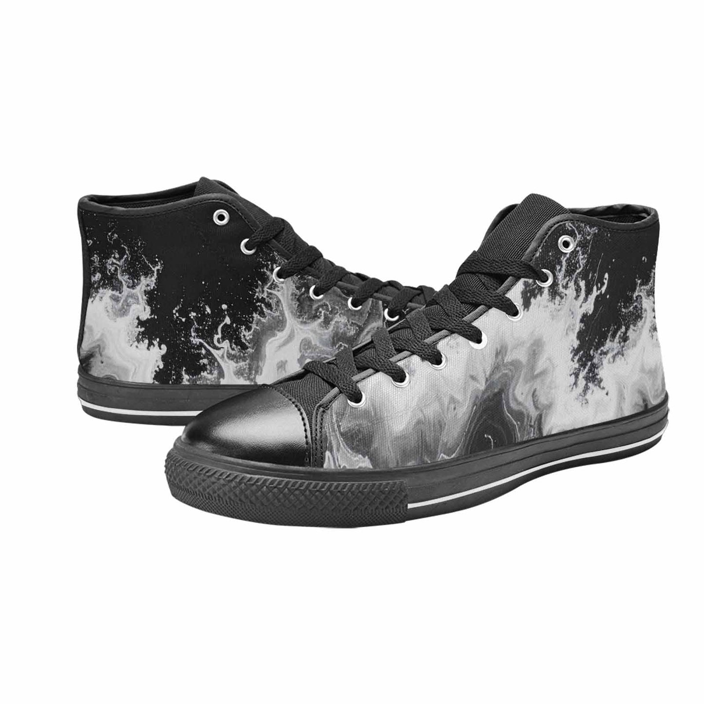 WOMEN'S Tie Dye Acid Wash Black White High Top Canvas Dreamcore Custom Sneakers
