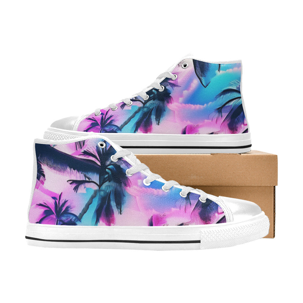 WOMEN'S Bright Palm Tree Art High Top Canvas Wallpaper Art Custom Sneakers