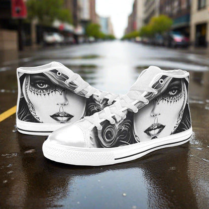 Cyberpunk White Gold Vivid WOMEN Bold Art - Freaky Shoes | Custom Art Sneakers
