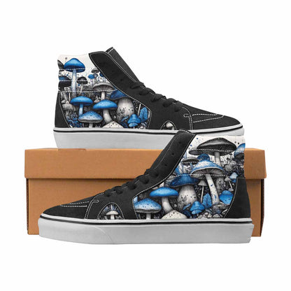 WOMEN'S Mushrooms Black & Blue Ink High Top Canvas Unique Print Vivid Custom Streetwear Shoes