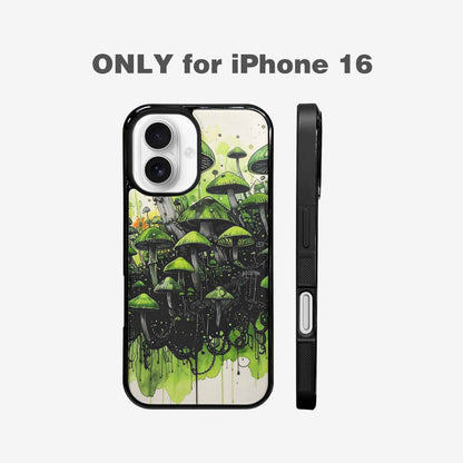 iPhone 16 Case — Rainbow Drip Mushrooms Black Green Ink, Custom Print Case Cover