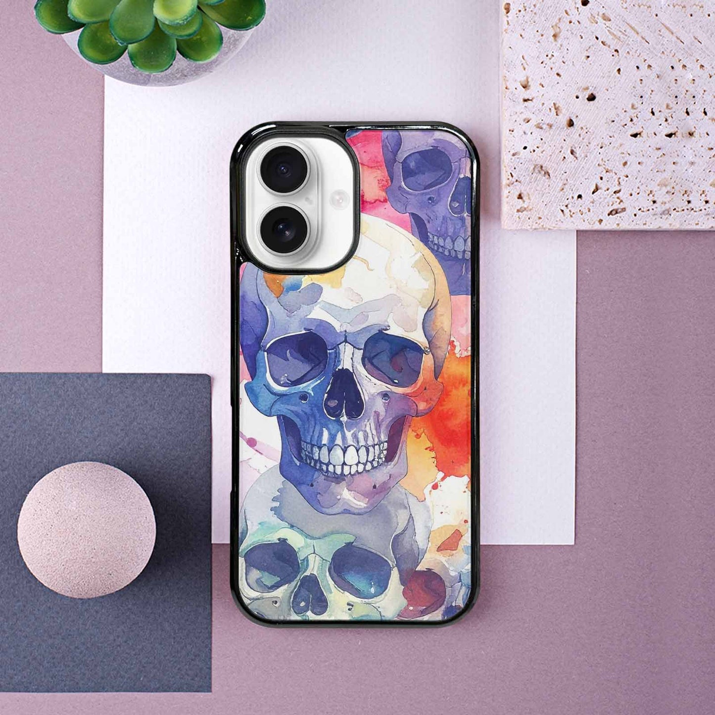 iPhone 16 Case — Kulls Watercolor Skulls Small Skull Pattern, Custom Print Case Cover