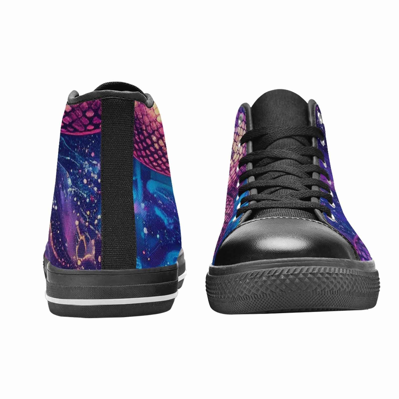 WOMEN'S Galaxy Snake Print High Top Canvas Neon Fantasy Custom Sneakers