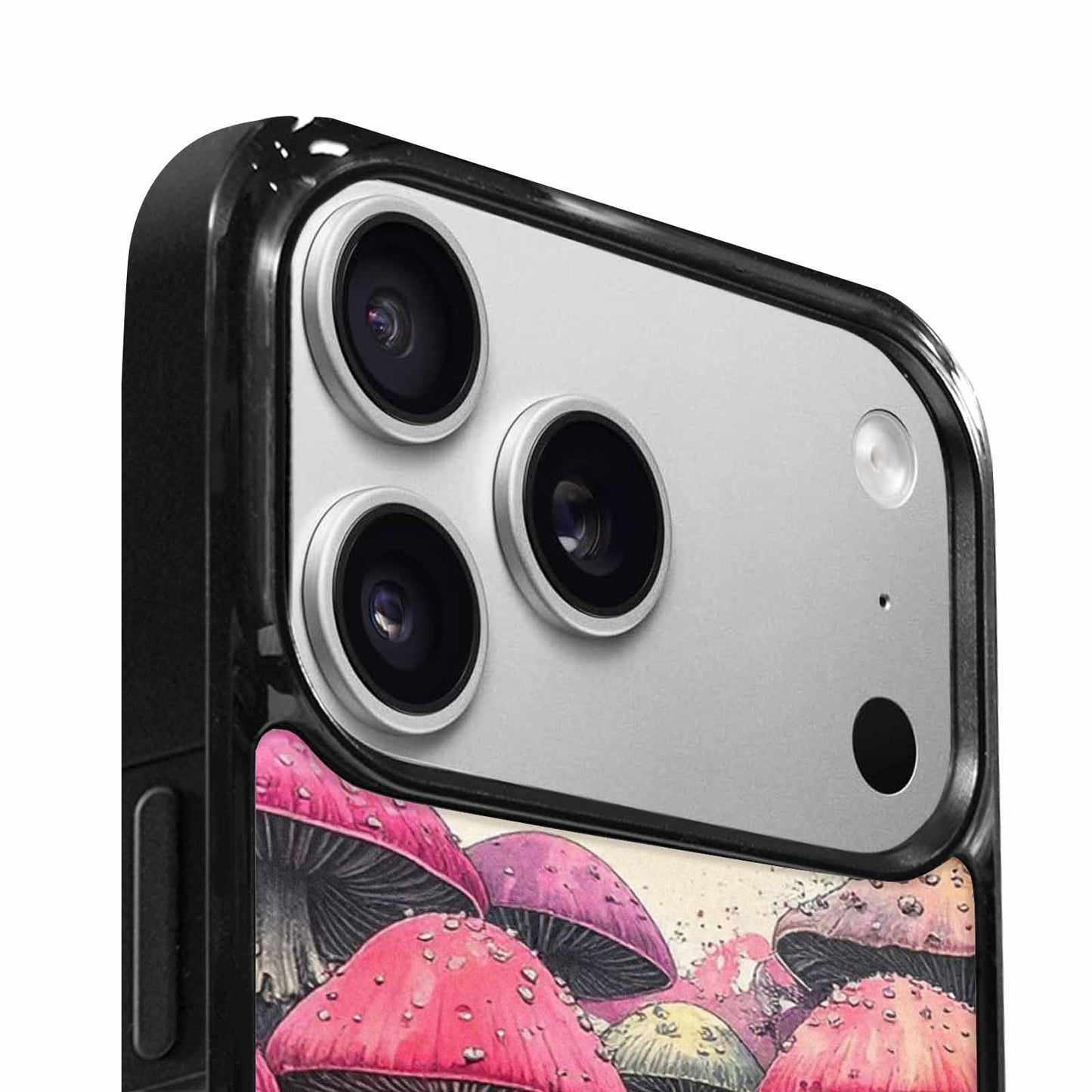 iPhone 17 Pro Max Case — Rainbow Drip Mushrooms Black Original Art, Custom Printed Phone Case
