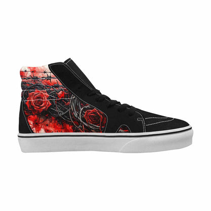 WOMEN'S Barbed Wire Black & Red Ink High Top Canvas Personalized Grunge Limited Edition Sneakers