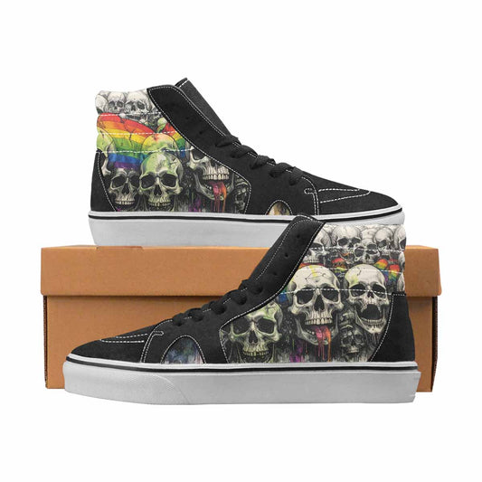 WOMEN'S Skulls Black & Green Ink High Top Canvas One Of A Kind Wallpaper Art Custom Canvas Shoes