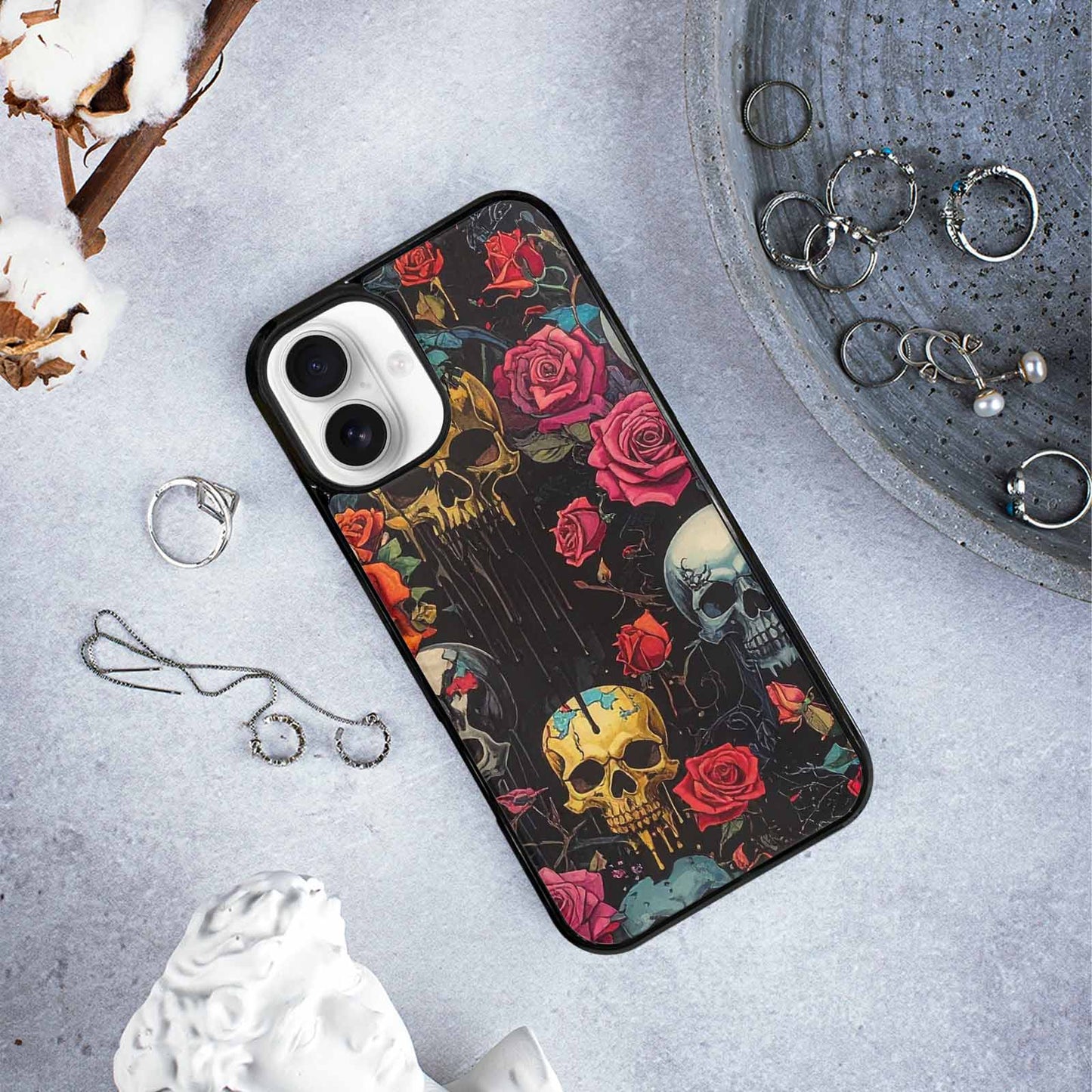 iPhone 16 Plus Case — Skulls And Rosesmelting Skulls A Dsq, Custom Art Phone Cover