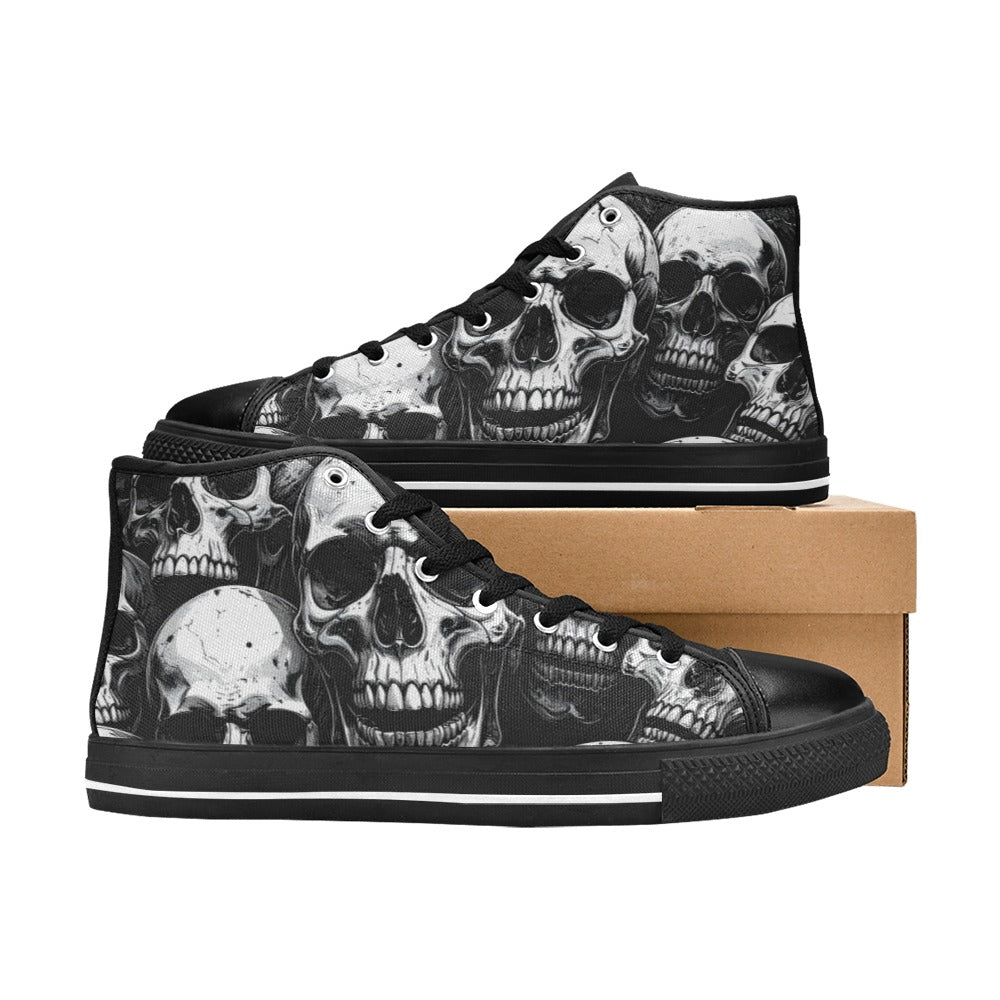 WOMEN'S Aggressive Comic Skull Black High Top Canvas Wallpaper Art Sneakers