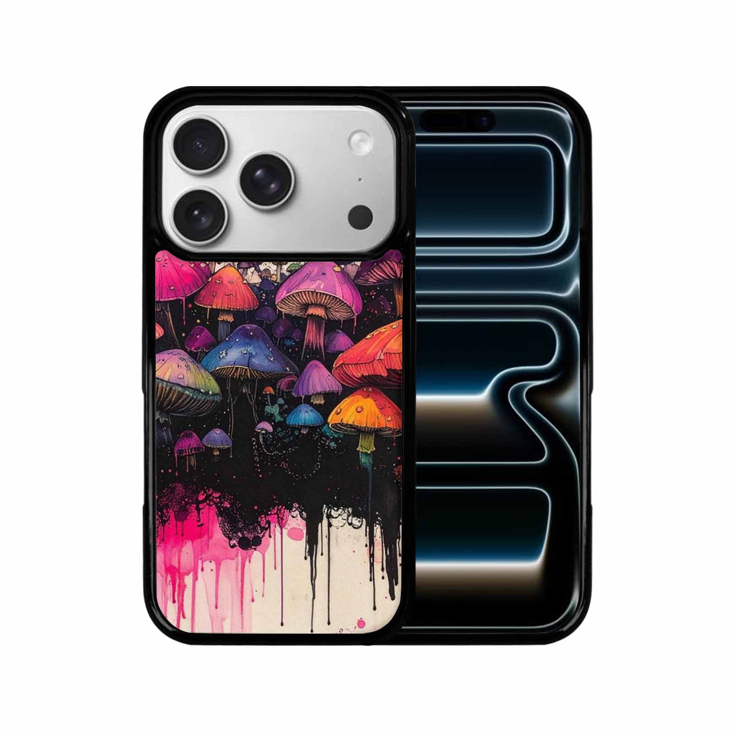 iPhone 17 Pro Case — Rainbow Drip Mushrooms Black Pink Original, Unique Phone Case Design