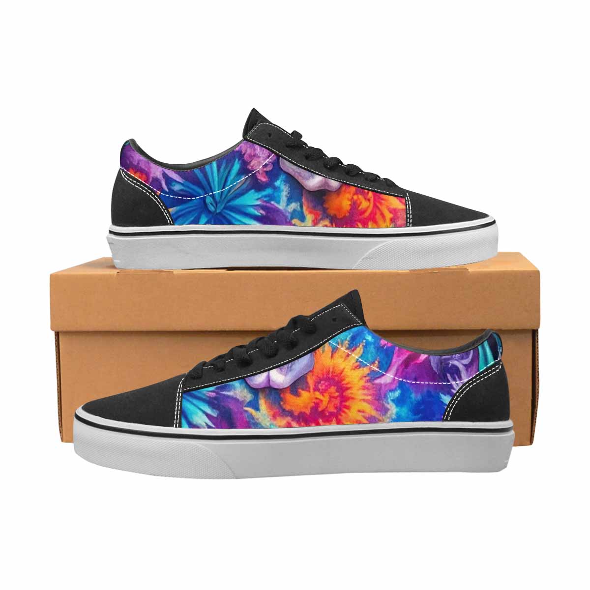 WOMEN'S Tie Dye Skulls Print Canvas Lace-Up Aesthetic Custom Sneakers