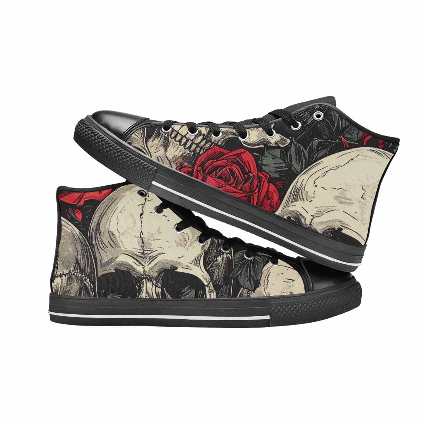MEN'S Skulls Roses Bold Pen Ink High Top Canvas Grunge Custom Sneakers