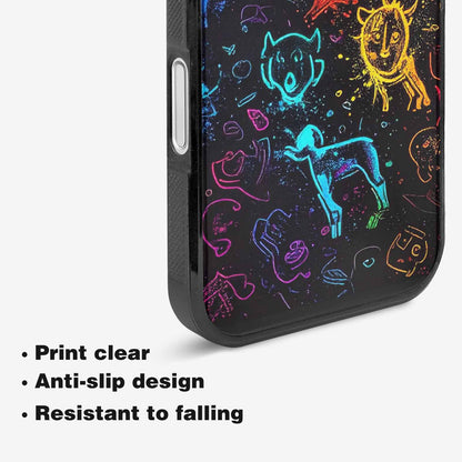 iPhone 16 Case — Neon Glow Outline Icon Pattern Hundreds, Customized Protective Case