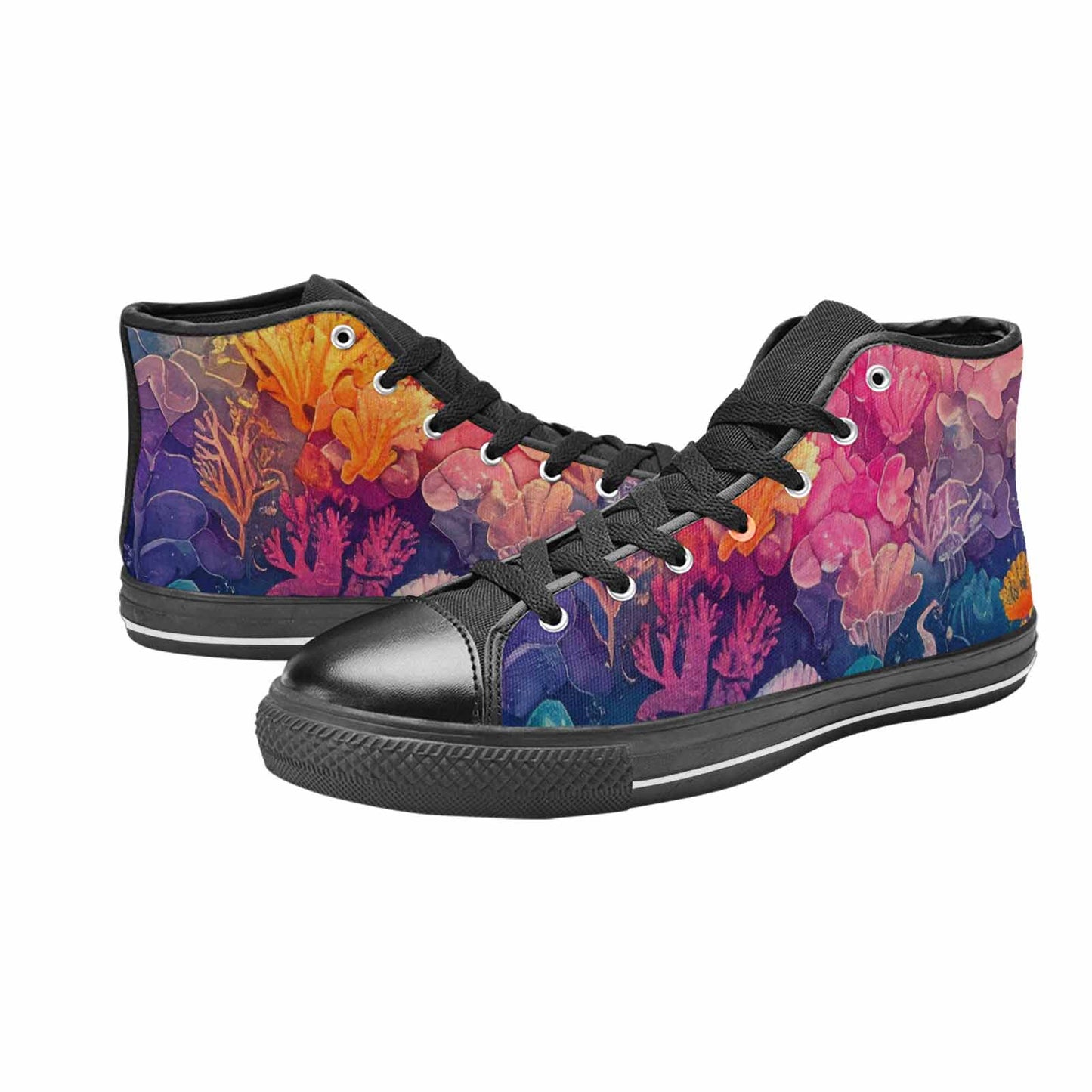WOMEN'S Fish Scale Coral High Top Canvas Neon Fantasy Sneakers