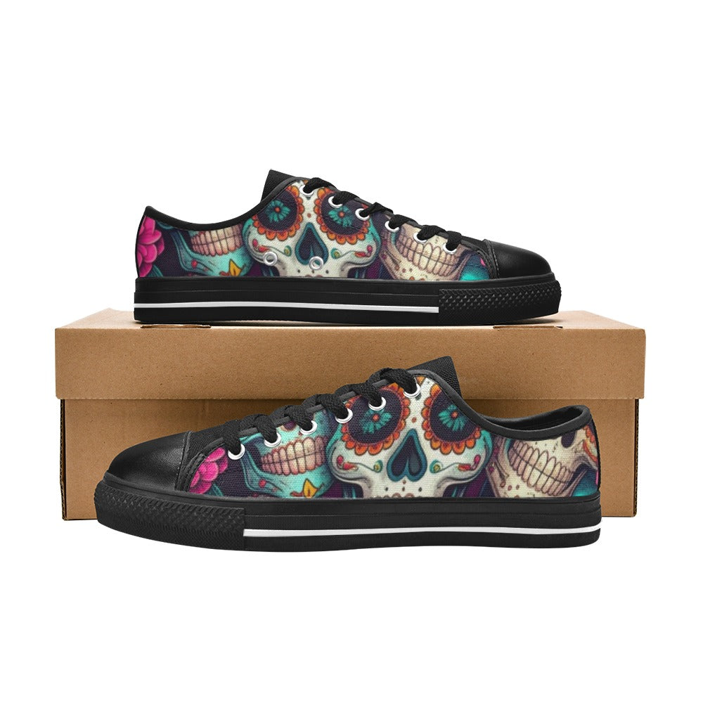 WOMEN'S Sugar Skull Gold Ornate Low Top Canvas Dreamcore Custom Shoes