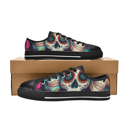 WOMEN'S Dia De Los Muertos Low Top Canvas Vibrant Chaos Custom Sneakers