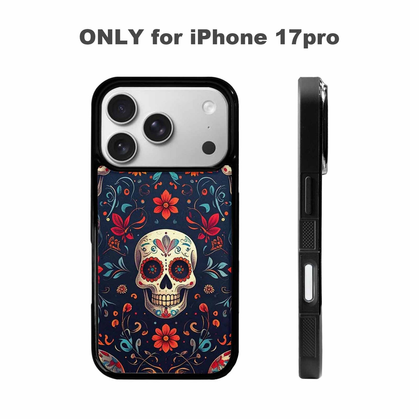 iPhone 17 Pro Case — Day Dead Sugar Skull Art Gothic, Custom Printed Phone Case