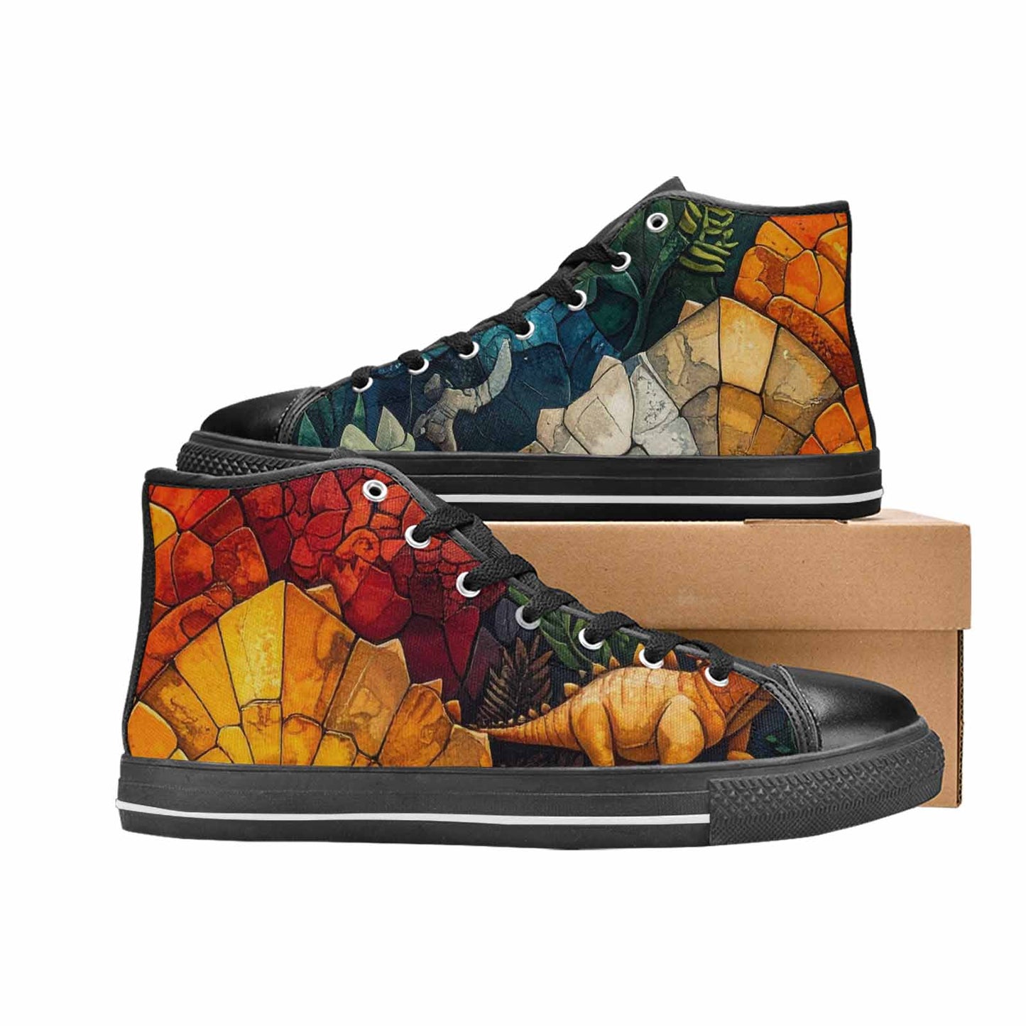 MEN'S Dinosaur Silhouette High Top Canvas Neon Fantasy Custom Shoes