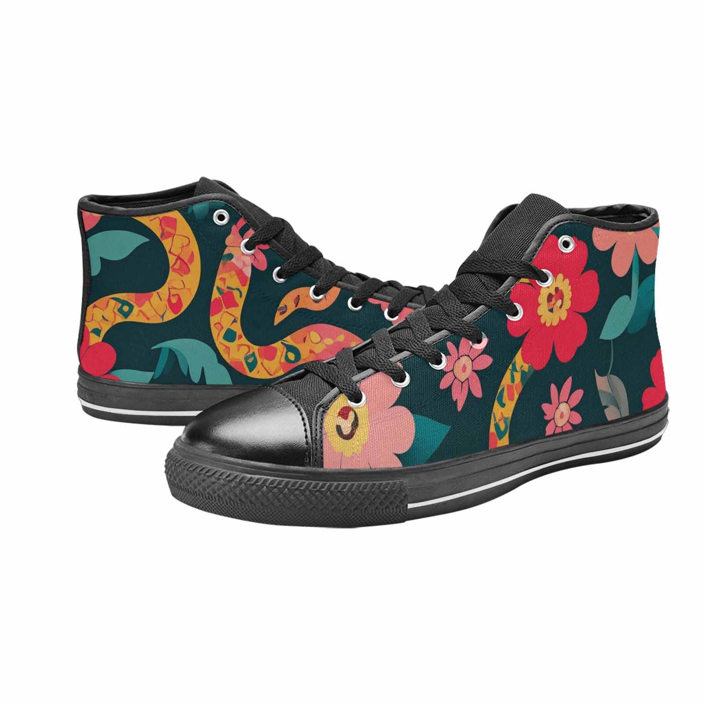 WOMEN'S Floral Snake Print High Top Canvas Aesthetic Sneakers