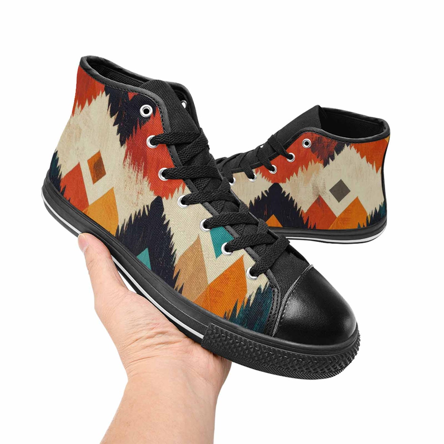 WOMEN'S Southwestern Geometric Diamond High Top Canvas Dark Academia Custom Shoes
