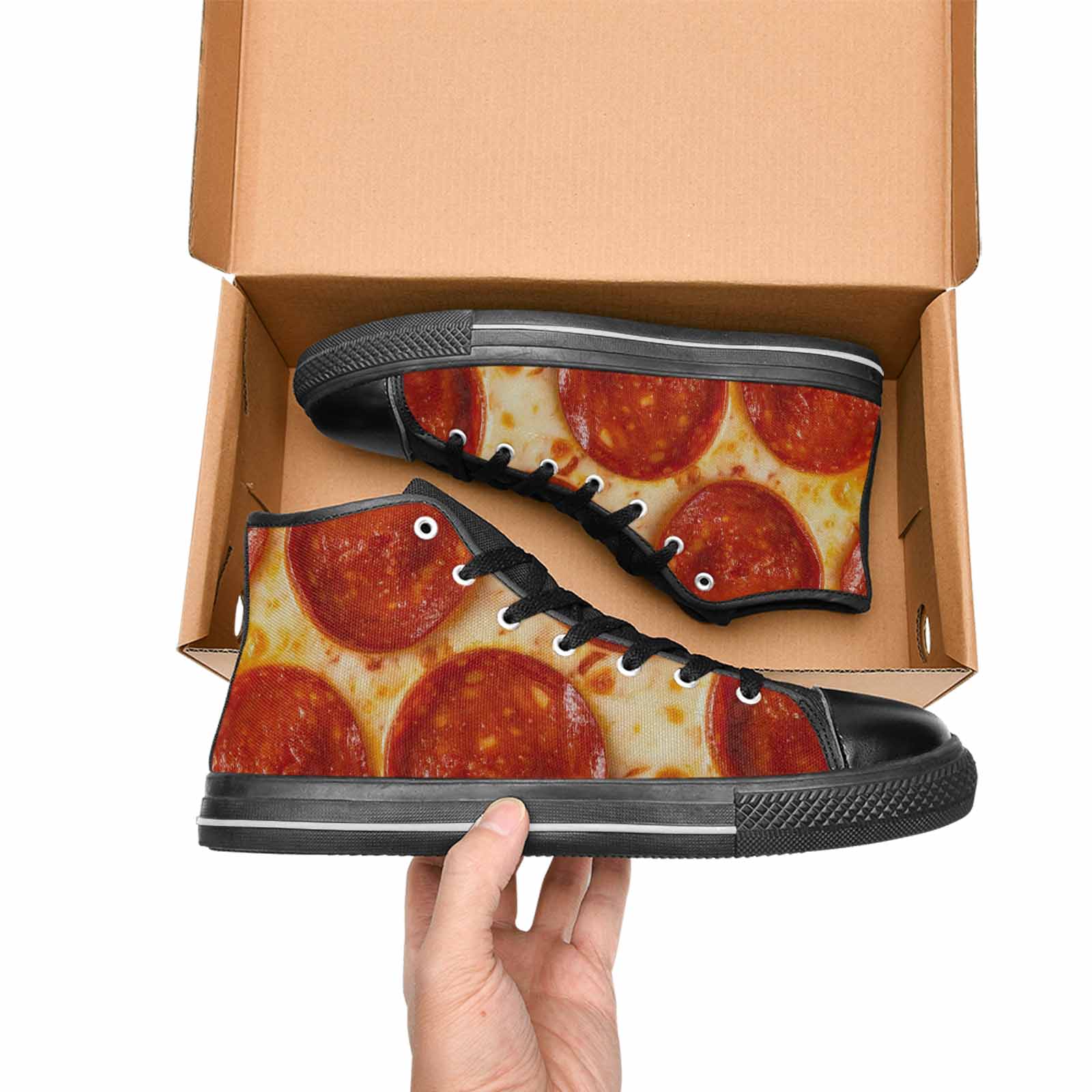 WOMEN'S Pepperoni Pizza Print High Top Canvas Dreamcore Custom Shoes