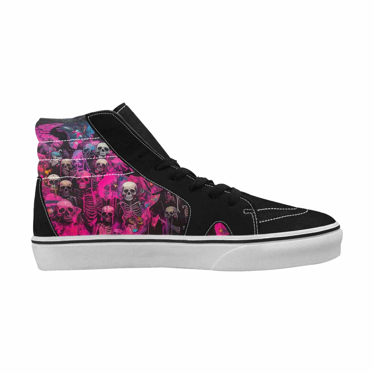 MEN'S Skeletons  Neon Pink High Top Canvas Vivid Custom Sneakers