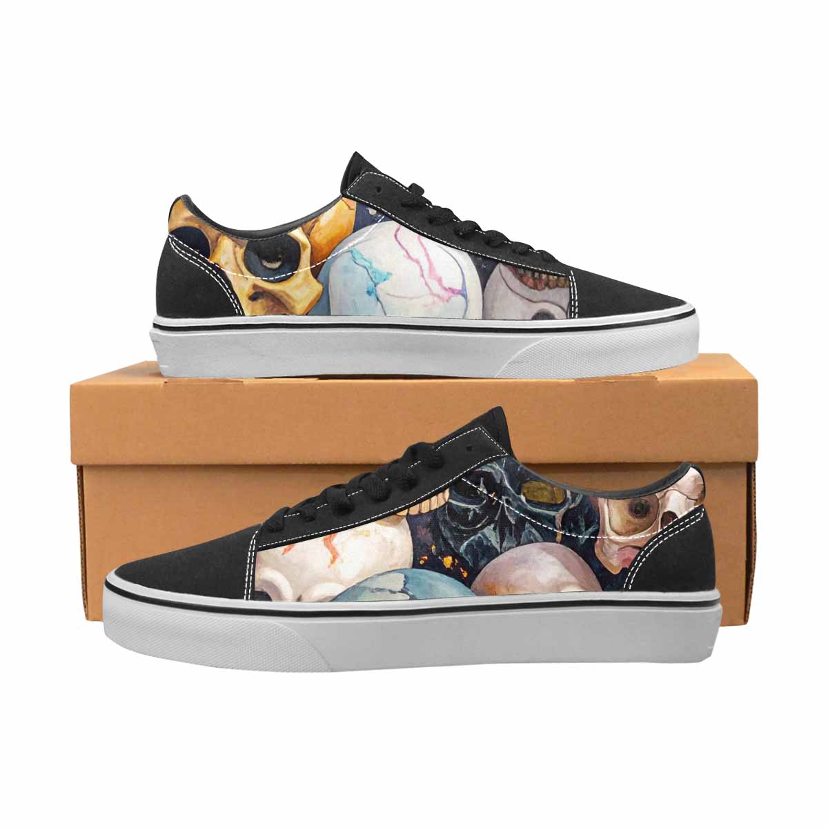 WOMEN'S Skulls  Marble Skulls Lace-Up Canvas Kaleidoscope Custom Sneakers