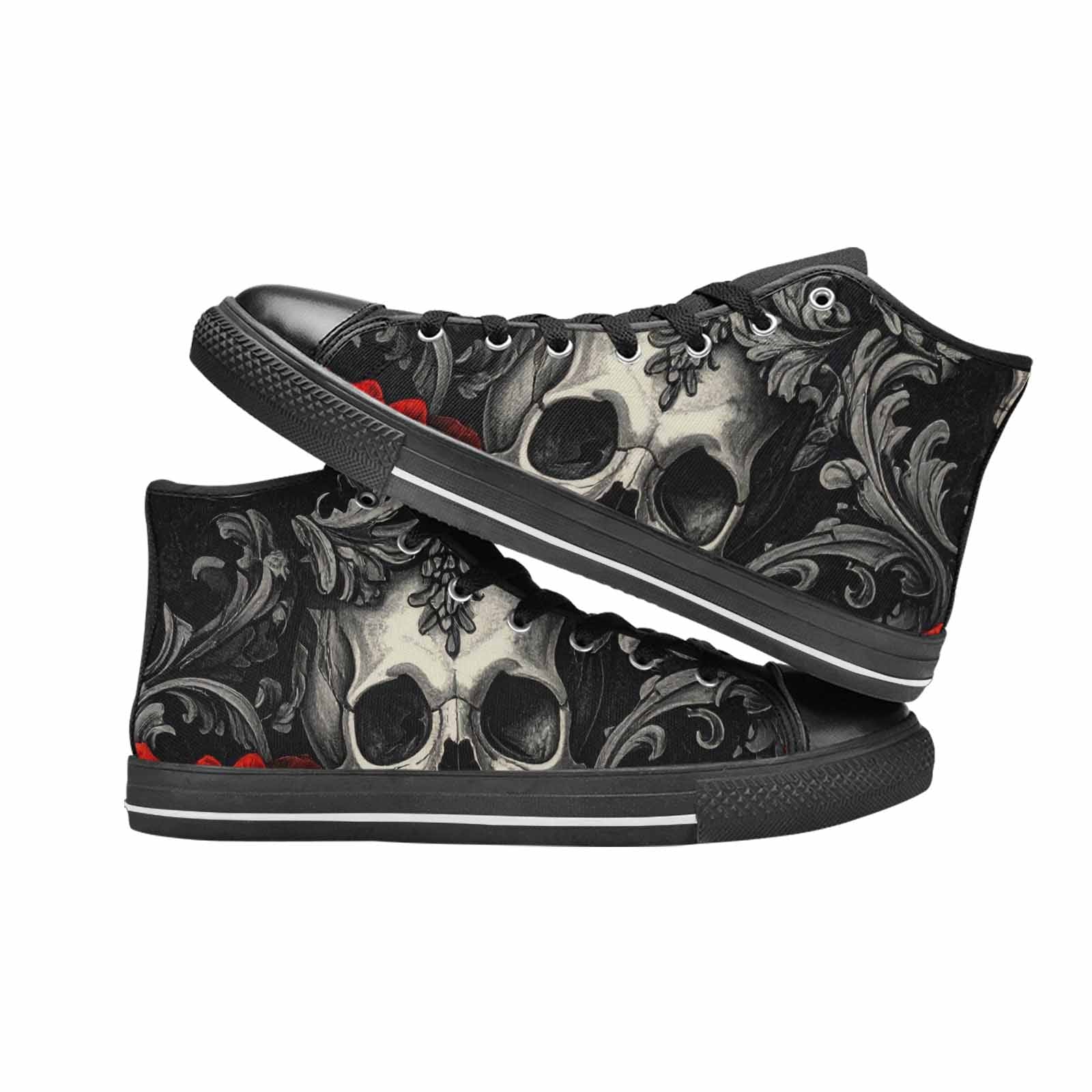 WOMEN'S Skulls Roses Fine Line High Top Canvas Vivid Shoes
