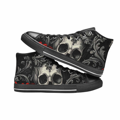 WOMEN'S Skulls Roses Fine Line High Top Canvas Vivid Shoes