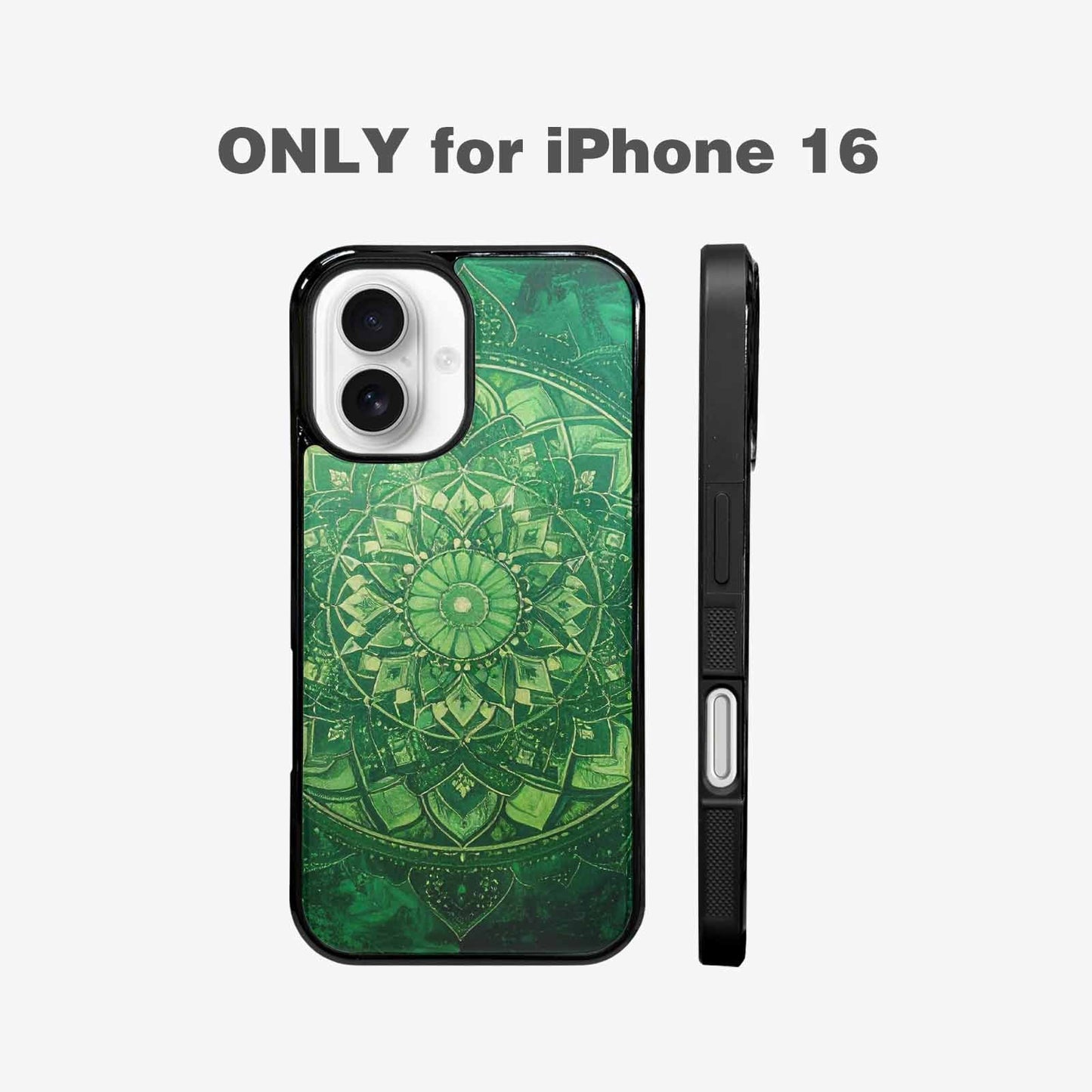iPhone 16 Case — Green Mandala Bohemian Print Edge To, Customized Protective Case