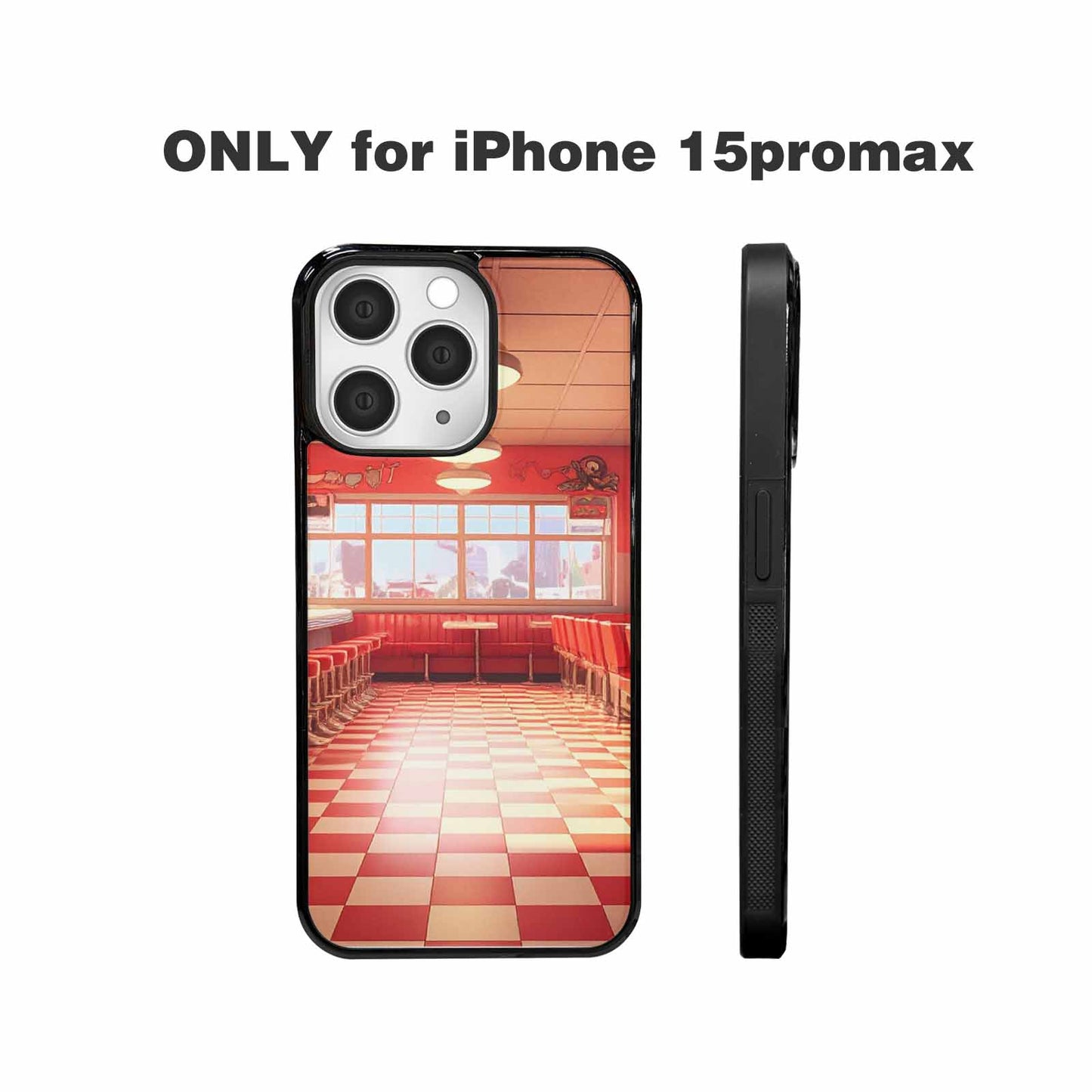 iPhone 15 Pro Max Case — 1950s Diner Cartoon Art Pattern, Custom Print Case Cover