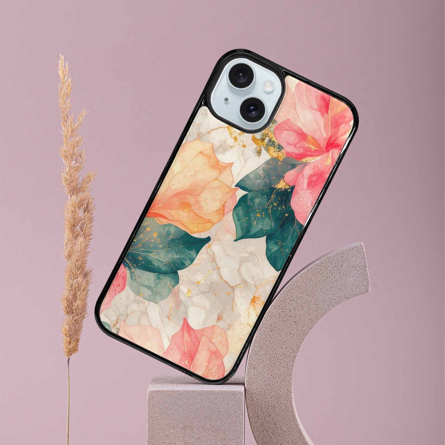 iPhone 15 Plus Case — Marble Floral, Custom Print Case Cover