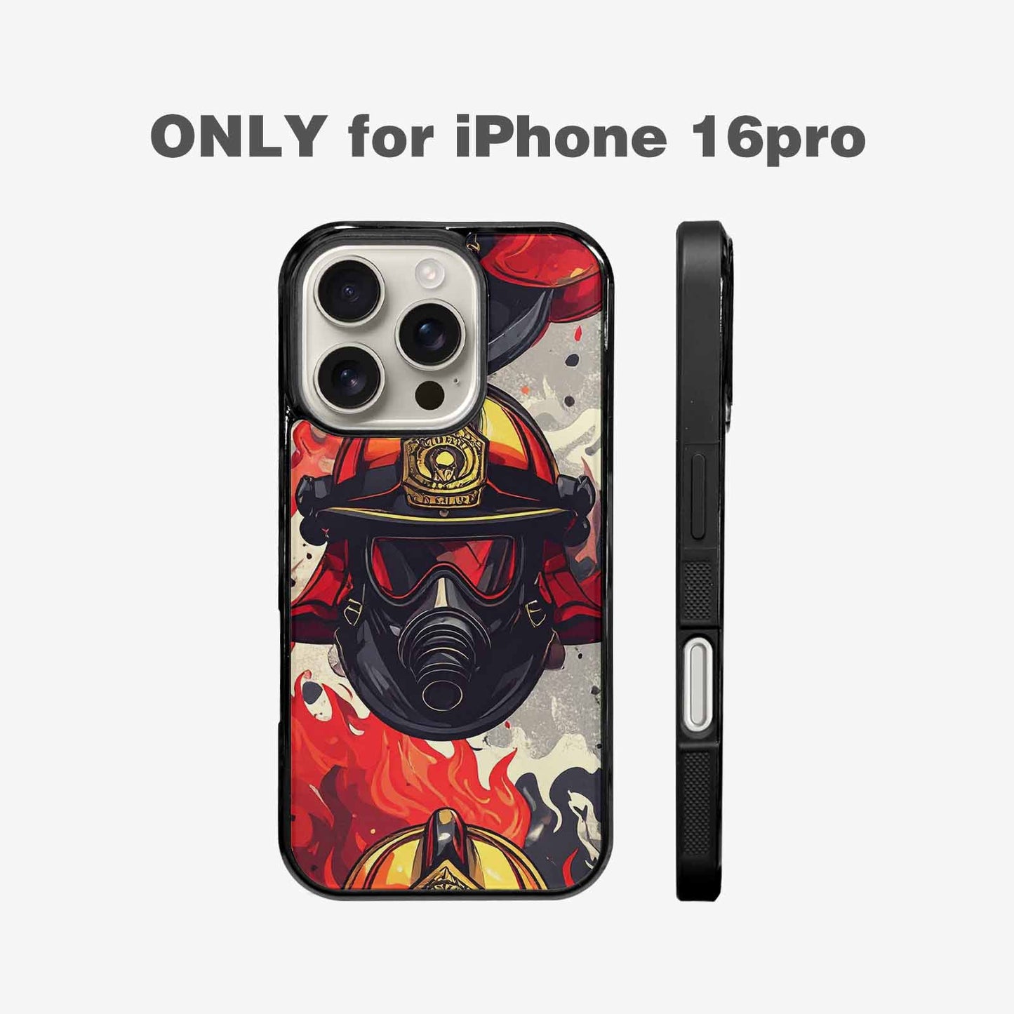 iPhone 16 Pro Case — Firefighter Pattern Flames Axes Helmets Seamless, Custom Made Phone Cover