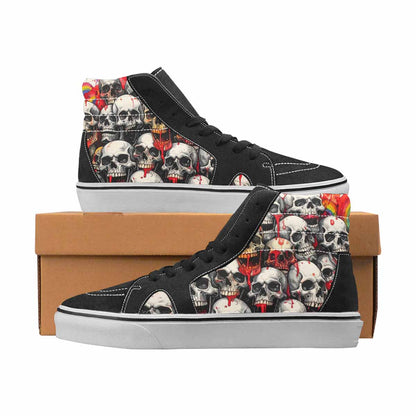 WOMEN'S Skulls Black & Red Ink High Top Canvas Made To Order Wallpaper Art Custom Printed Shoes