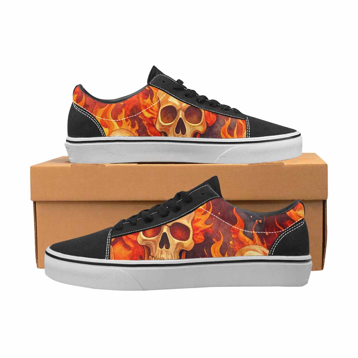 WOMEN'S Skulls - Flaming Canvas Lace-Up Y2K Sneakers